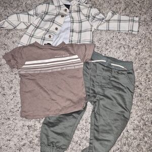 Perry Ellis Kids 3-Piece Set in Brown, Green & Cream Plaid